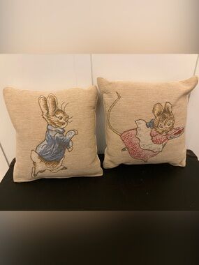 Beatrix Potter Style Beige Bunny Accent Pillow